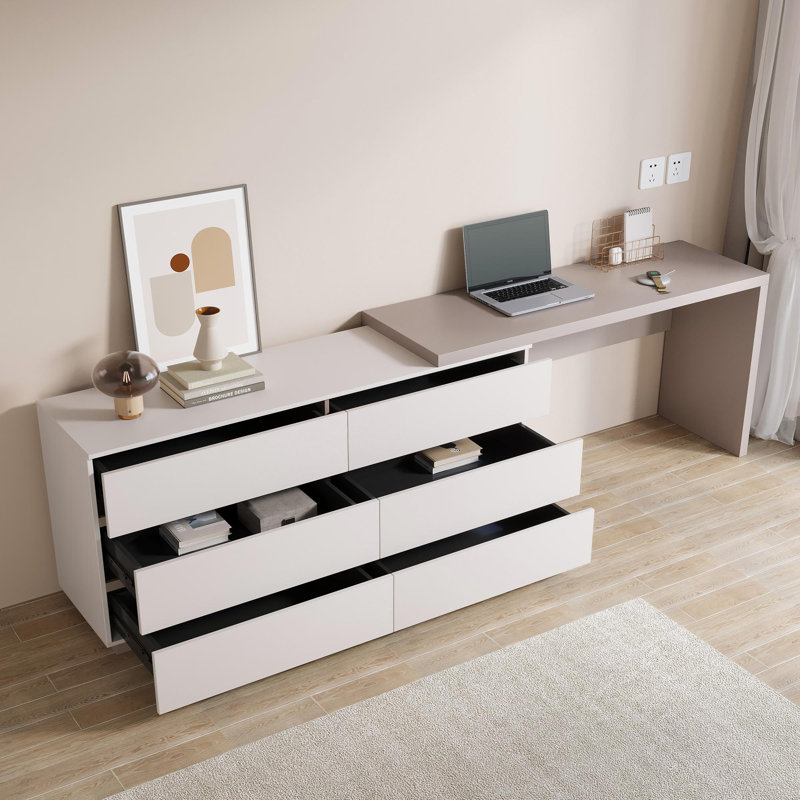 Amaly Modern Home Office Expandable Dresser Desk Combo with Drawers